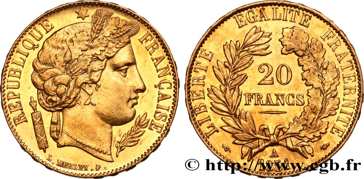 20 francs or Cérès 1851 Paris F.529/4 AU55 