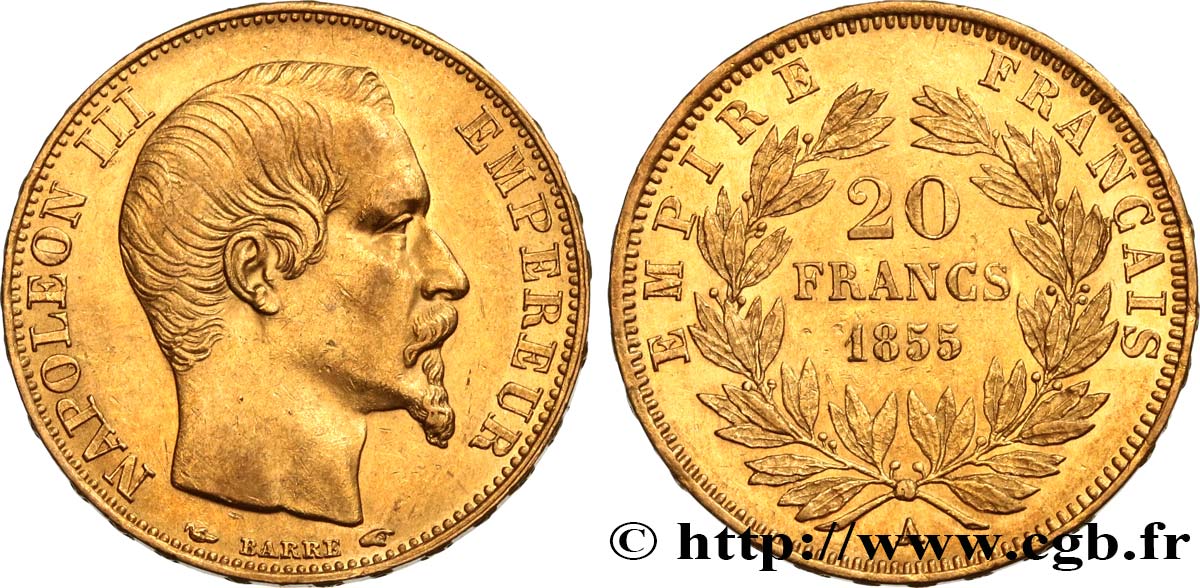 20 francs or Napoléon III, tête nue 1855 Paris F.531/3 BB52 