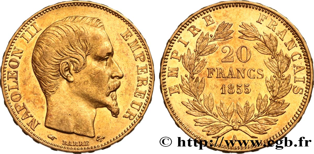 20 francs or Napoléon III, tête nue 1855 Paris F.531/4 XF48 