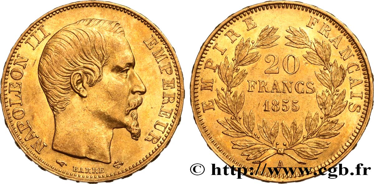 20 francs or Napoléon III, tête nue 1855 Paris F.531/4 SS53 