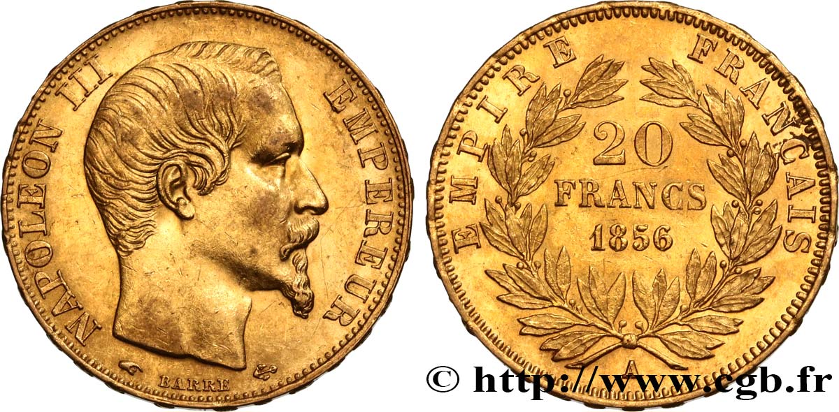 20 francs or Napoléon III, tête nue 1856 Paris F.531/9 q.SPL 