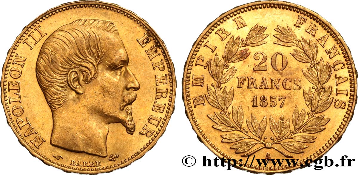 20 francs or Napoléon III, tête nue 1857 Paris F.531/12 MBC50 