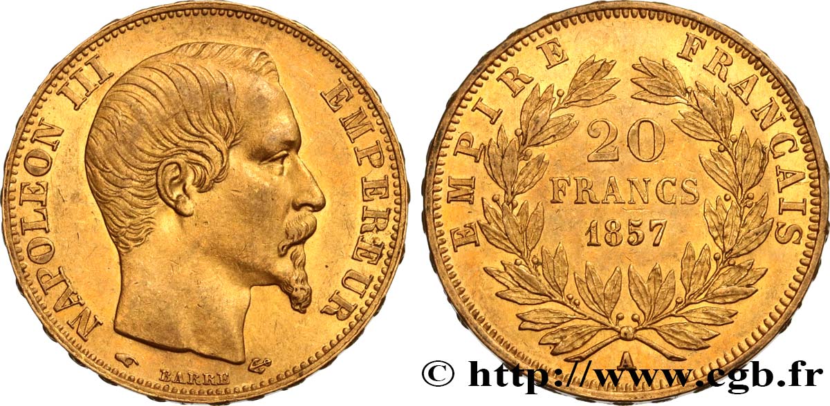 20 francs or Napoléon III, tête nue 1857 Paris F.531/12 MBC50 