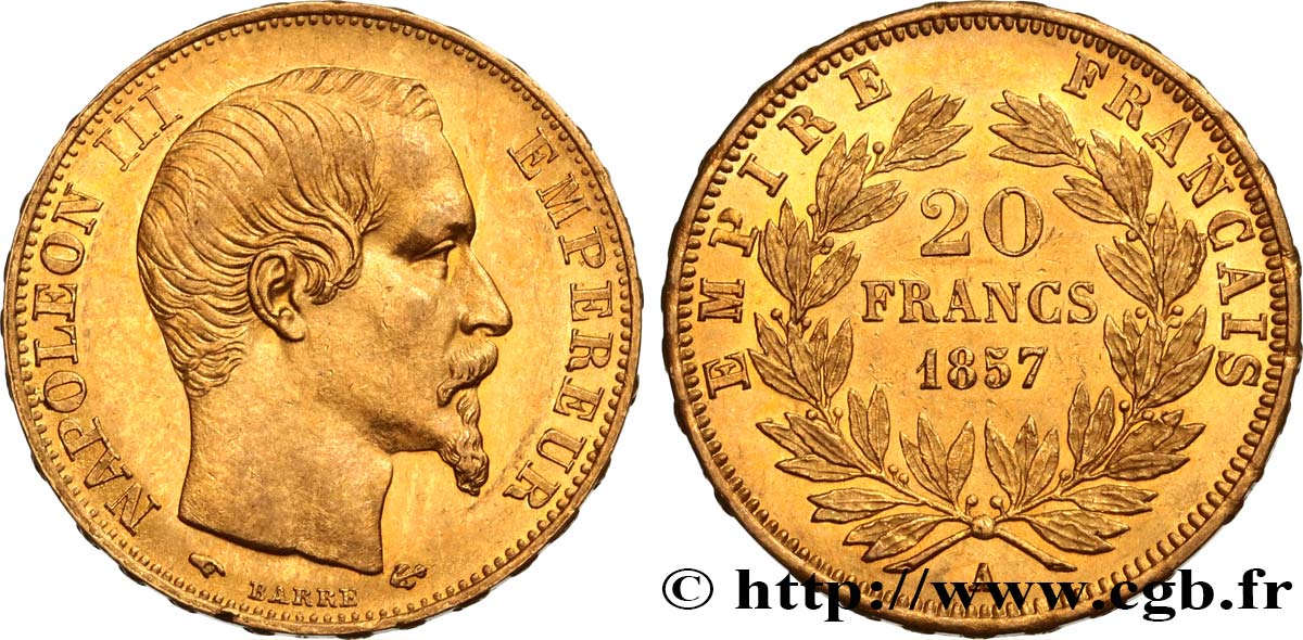 20 francs or Napoléon III, tête nue 1857 Paris F.531/12 TTB52 
