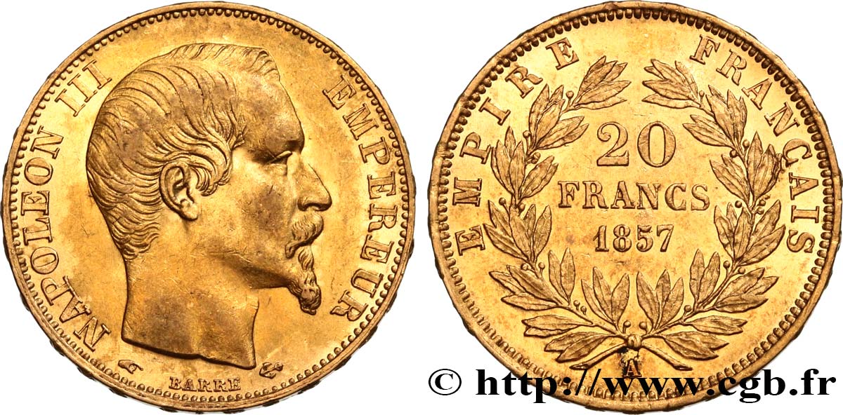 20 francs or Napoléon III, tête nue 1857 Paris F.531/12 TTB+ 