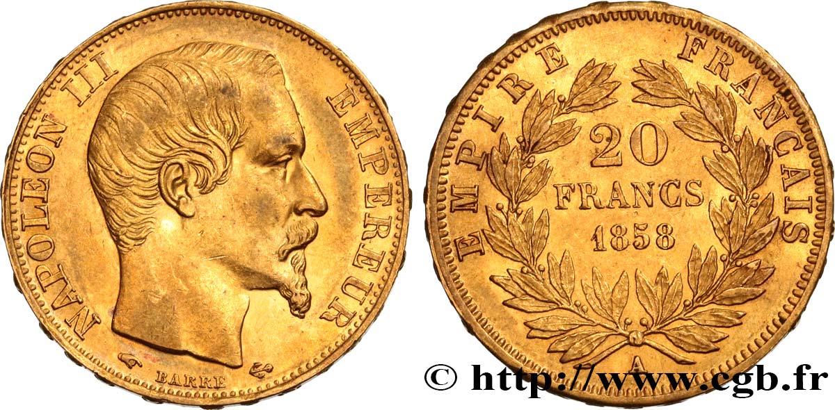 20 francs or Napoléon III, tête nue 1858 Paris F.531/13 MBC50 