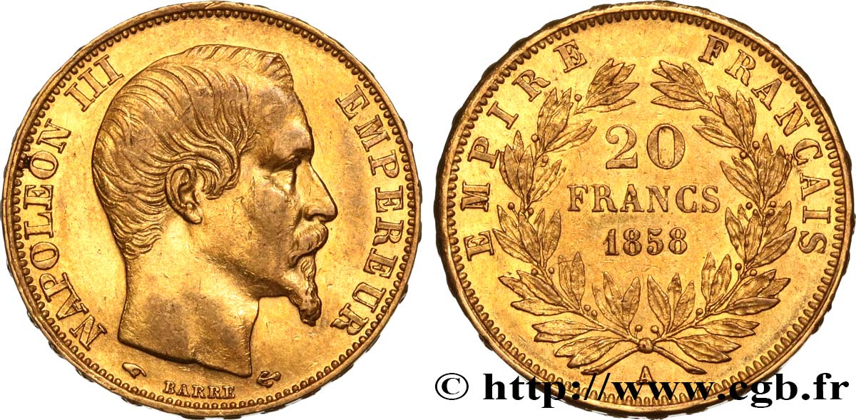 20 francs or Napoléon III, tête nue 1858 Paris F.531/13 TTB50 