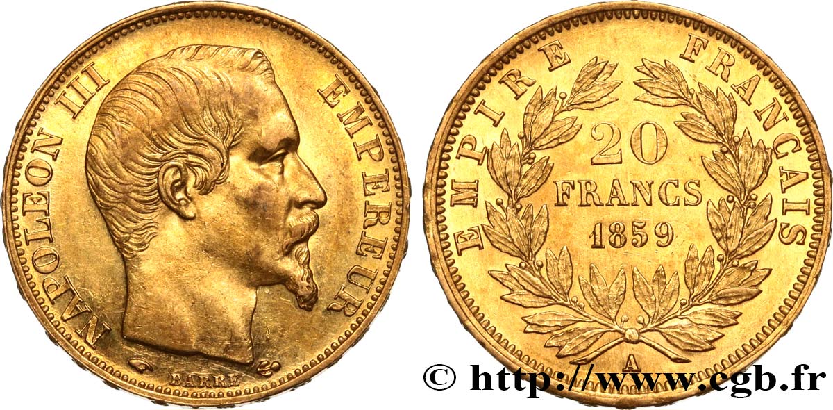20 francs or Napoléon III, tête nue 1859 Paris F.531/15 BB52 
