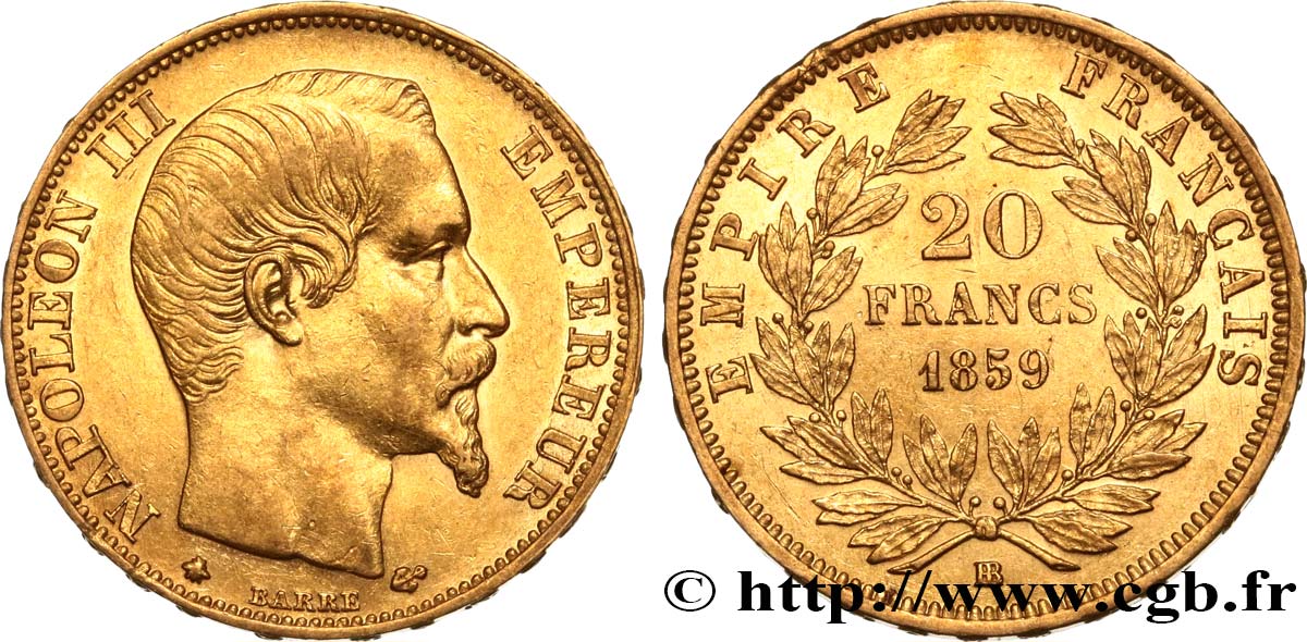 20 francs or Napoléon III, tête nue 1859 Strasbourg F.531/16 TTB52 