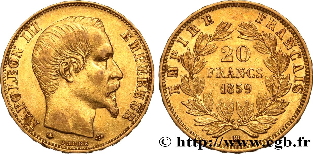 20 francs or Napoléon III, tête nue 1859 Strasbourg F.531/16 XF 