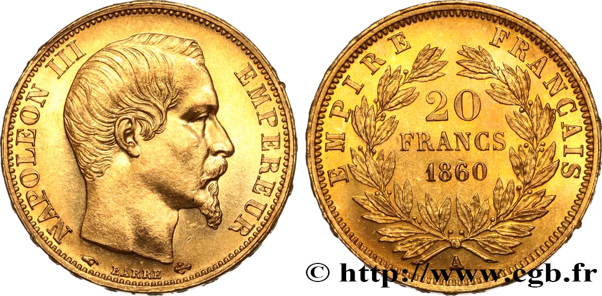 20 francs or Napoléon III, tête nue 1860 Paris F.531/18 fST64 