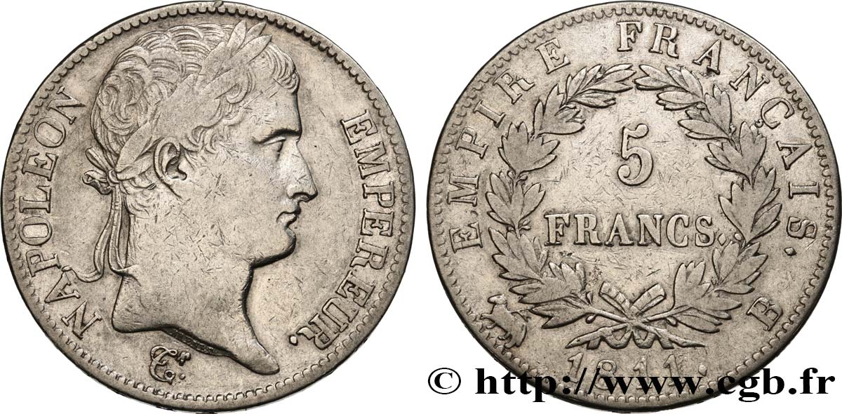 5 francs Napoléon Empereur, Empire français 1811 Rouen F.307/28 BC+ 