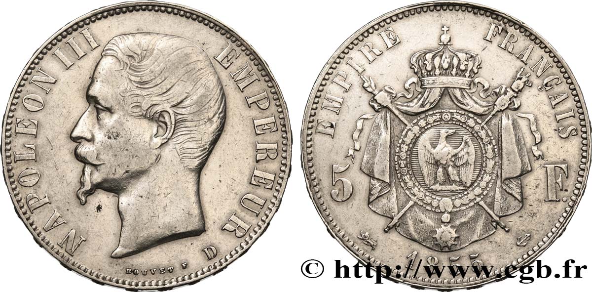 5 francs Napoléon III, tête nue 1855 Lyon F.330/5 q.BB 