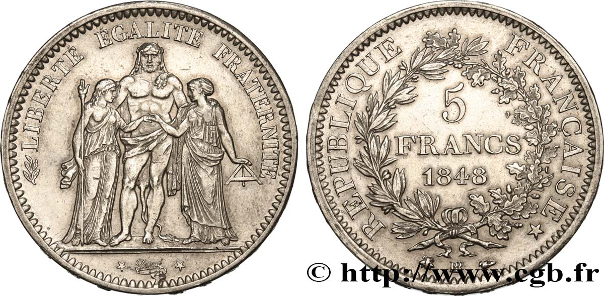 5 francs Hercule, IIe République 1848 Strasbourg F.326/2 MBC52 