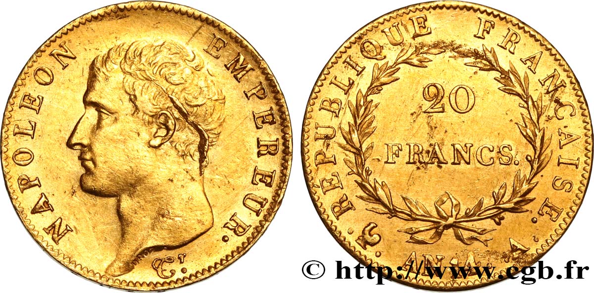 20 francs or Napoléon tête nue, Calendrier révolutionnaire 1805 Paris F.512/5 q.SPL 
