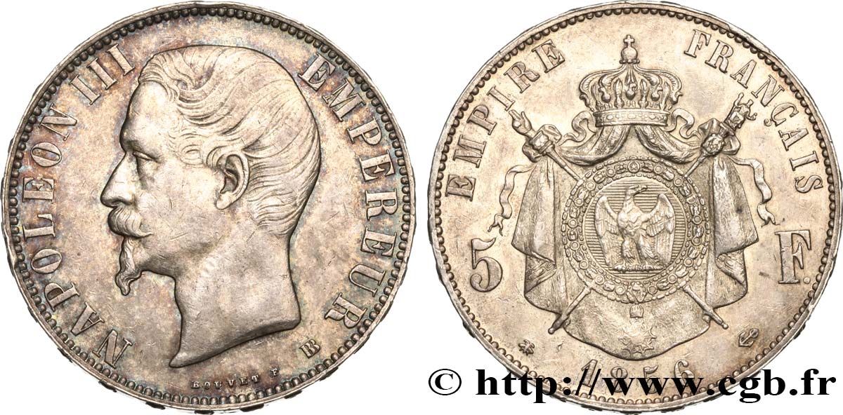 5 francs Napoléon III, tête nue 1856 Strasbourg F.330/8 AU50 