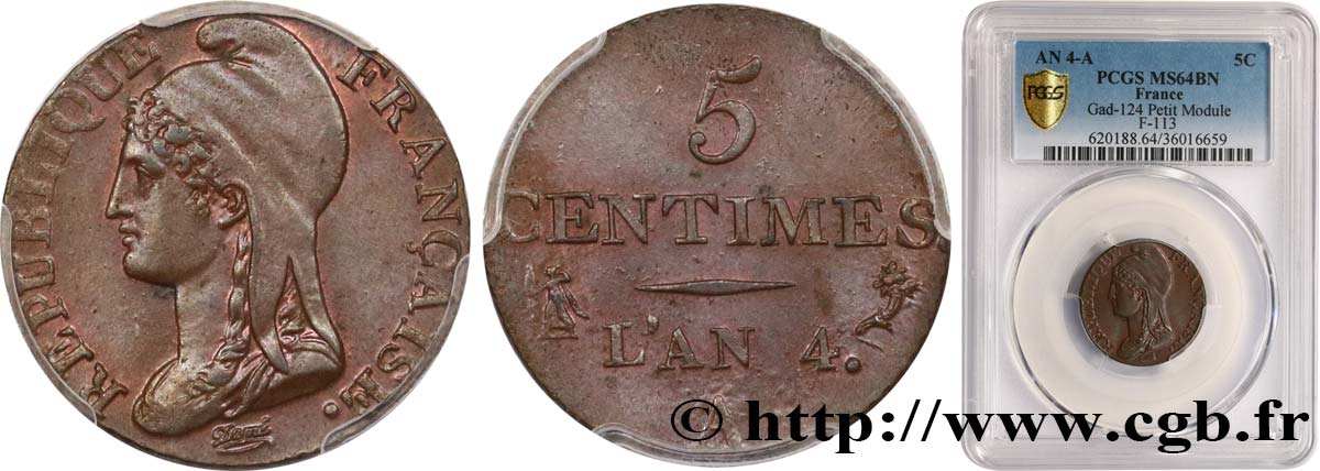5 centimes Dupré, petit module 1796 Paris F.113/1 SC64 PCGS