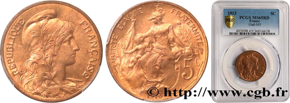 5 centimes Daniel-Dupuis 1913  F.119/25 FDC65 PCGS
