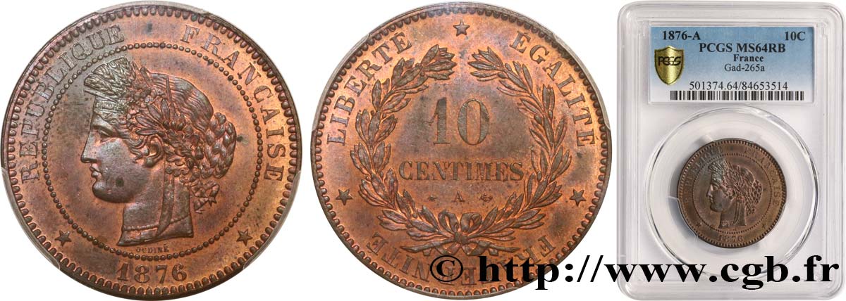 10 centimes Cérès 1876 Paris F.135/16 SC64 PCGS