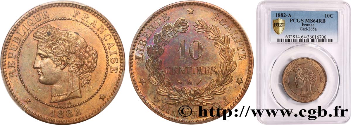 10 centimes Cérès 1882 Paris F.135/26 SPL64 PCGS