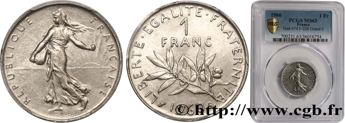 1 franc Semeuse, nickel 1960 Paris F.226/5 SC63 PCGS
