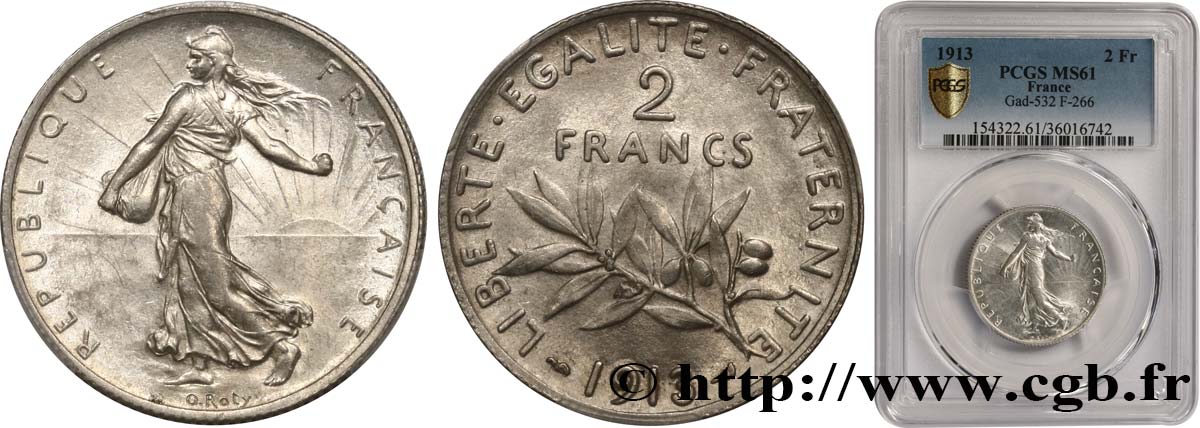 2 francs Semeuse 1913  F.266/14 SUP61 PCGS