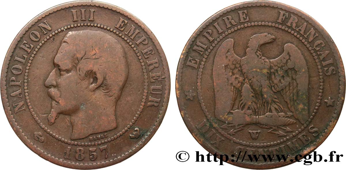 Dix centimes Napoléon III, tête nue 1857 Lille F.133/46 RC12 