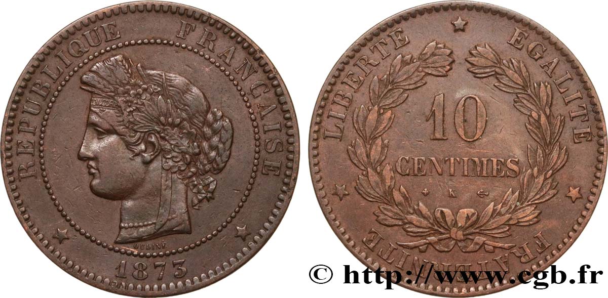 10 centimes Cérès 1873 Bordeaux F.135/11 TTB45 