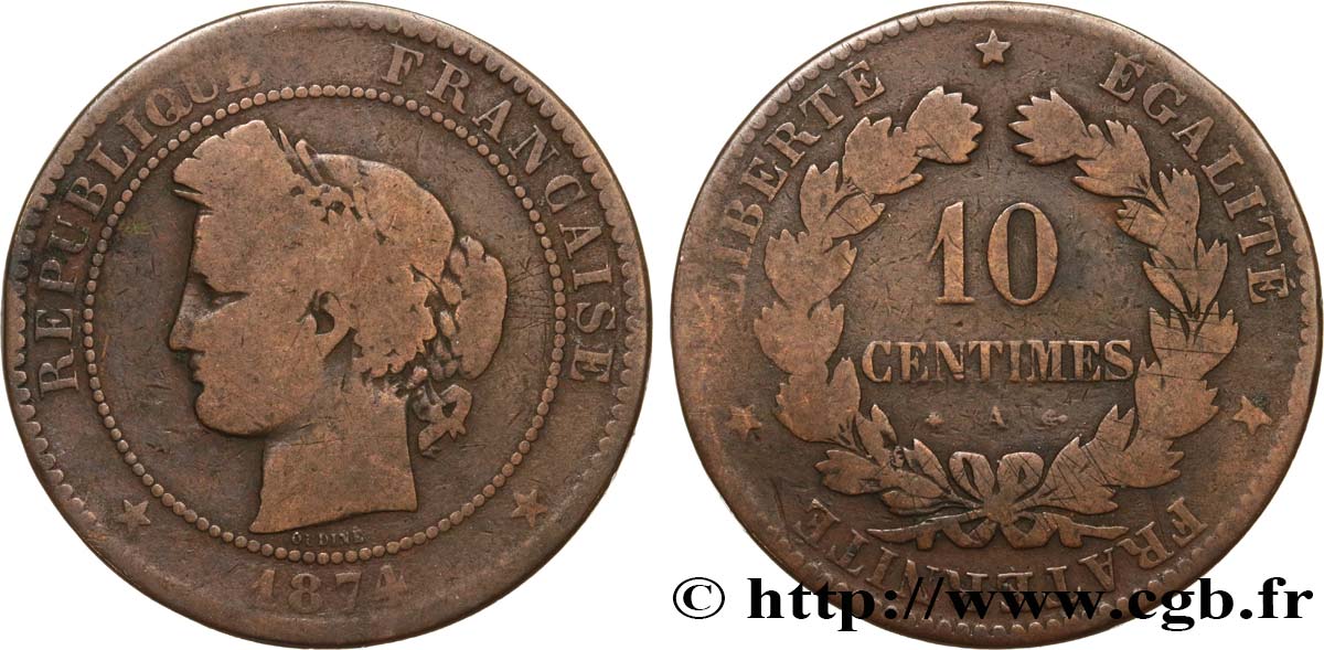 10 centimes Cérès 1874 Paris F.135/12 SGE10 