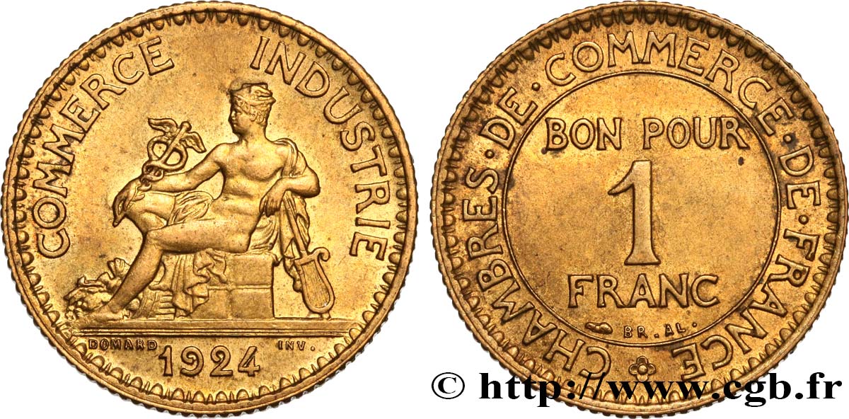 1 franc Chambres de Commerce 1924 Paris F.218/6 AU58 