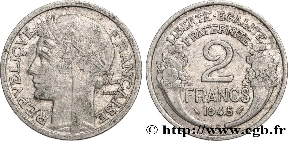 2 francs Morlon, aluminium 1945 Beaumont-Le-Roger F.269/6 TTB40 