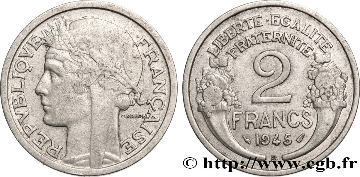 2 francs Morlon, aluminium 1945 Beaumont-Le-Roger F.269/6 SS40 