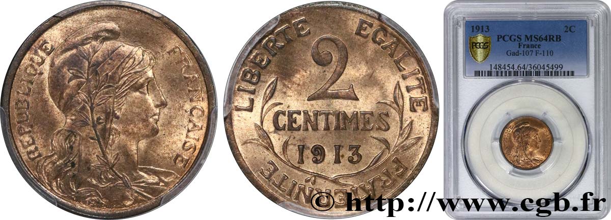 2 centimes Daniel-Dupuis 1913 Paris F.110/16 fST64 PCGS