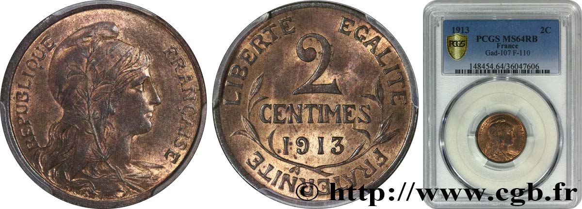 2 centimes Daniel-Dupuis 1913 Paris F.110/16 MS64 PCGS
