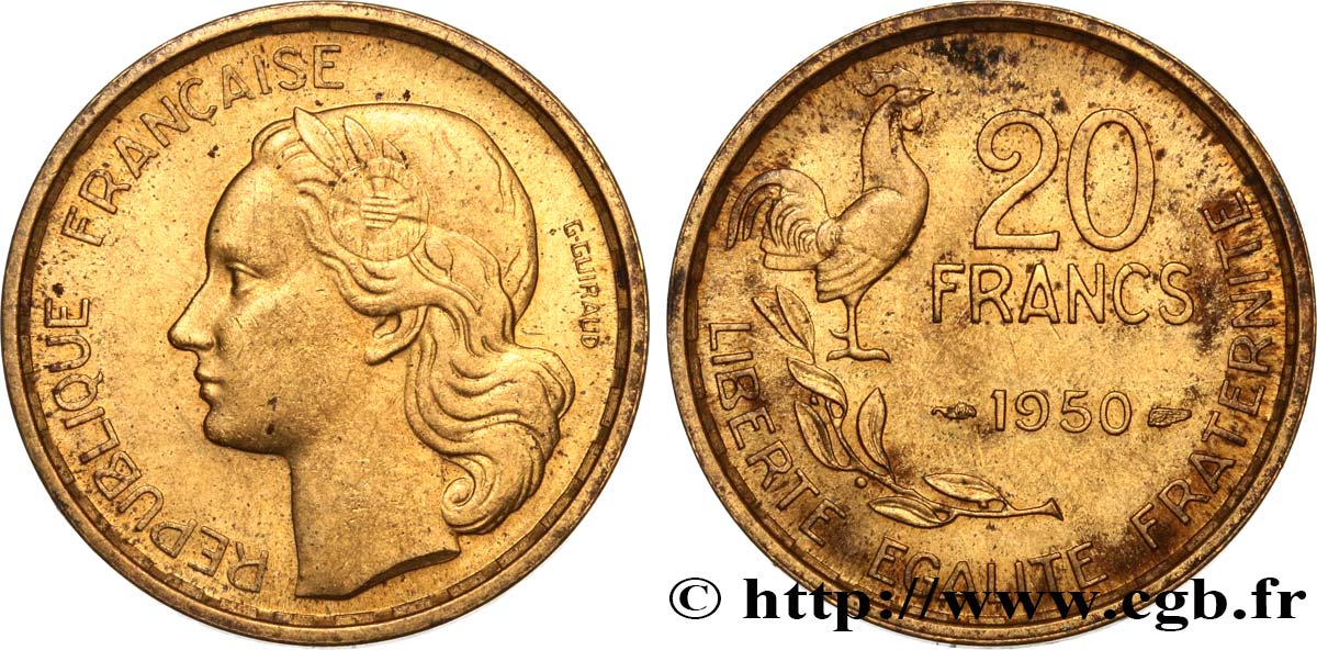 20 francs G. Guiraud, 4 faucilles 1950  F.402/3 BB52 