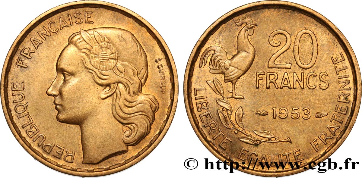 20 francs G. Guiraud 1953  F.402/11 VZ58 