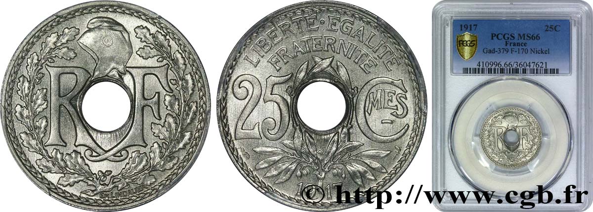 25 centimes Lindauer, Cmes souligné 1917  F.170/5 MS66 PCGS