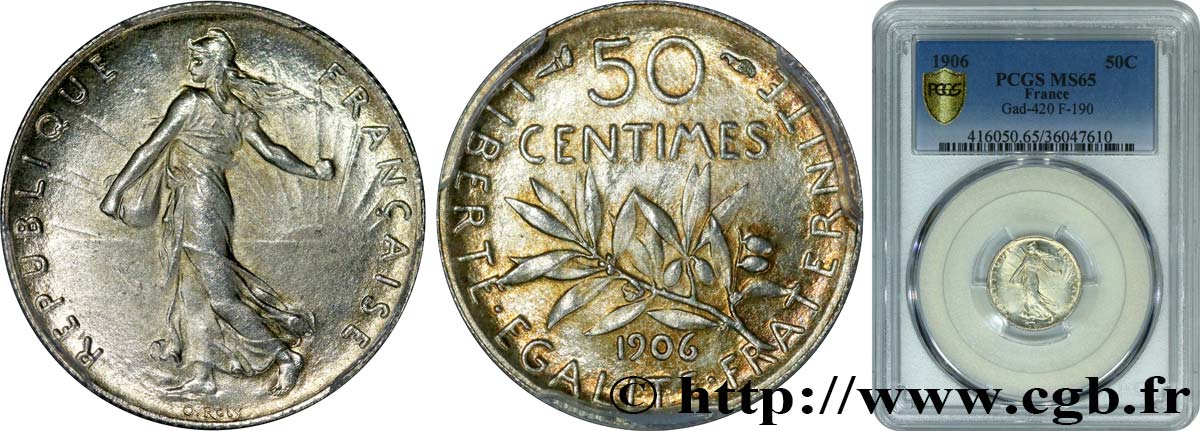 50 centimes Semeuse 1906 Paris F.190/13 MS65 PCGS