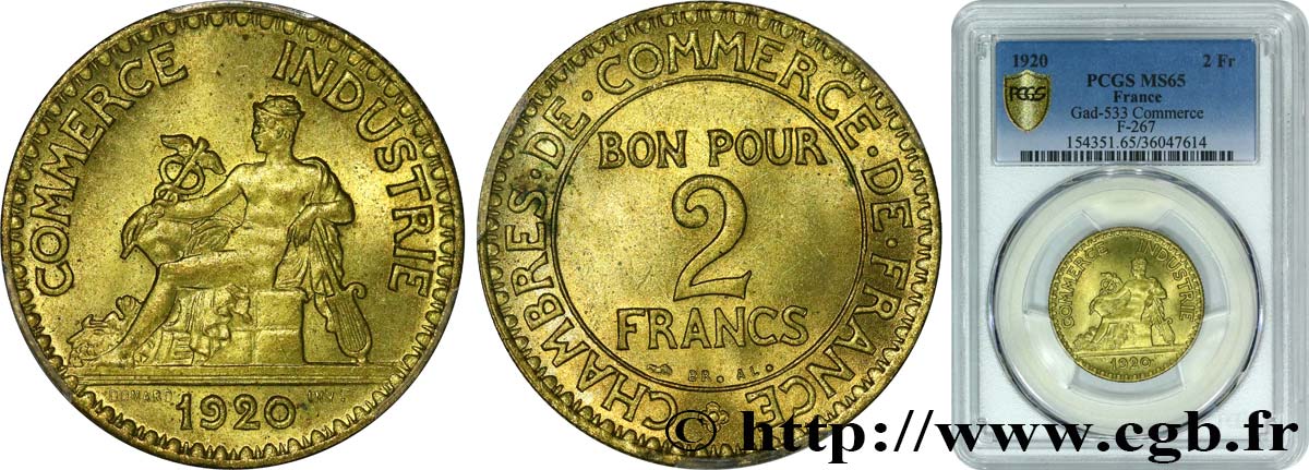2 francs Chambres de Commerce 1920  F.267/2 MS65 PCGS