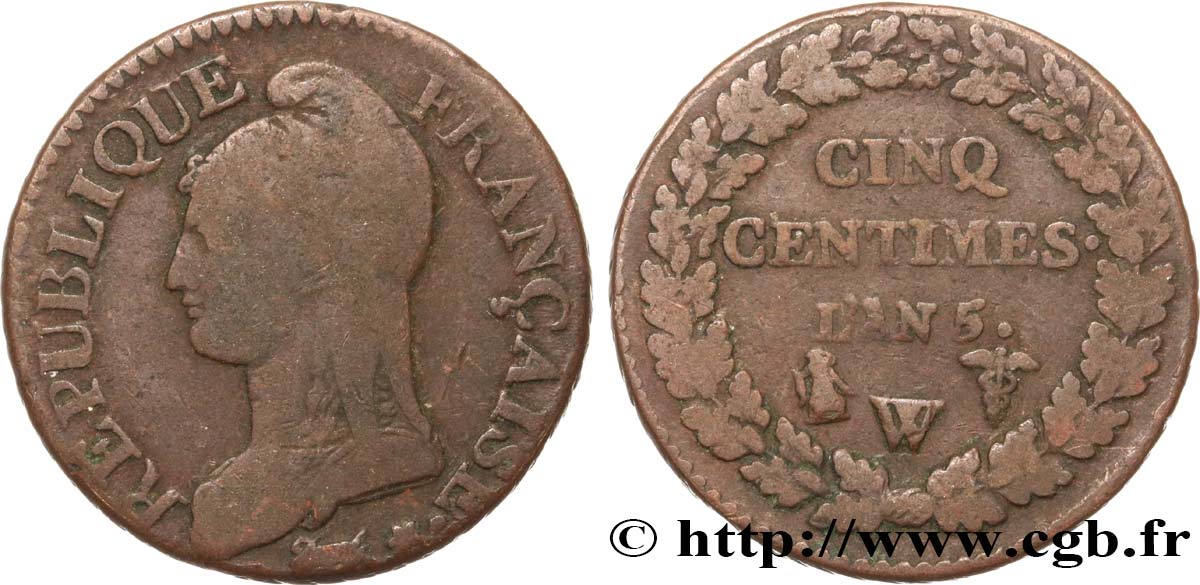 Cinq centimes Dupré, grand module 1797 Lille F.115/31 S18 