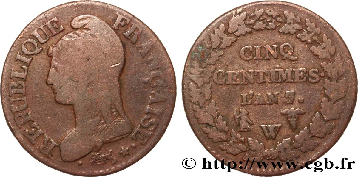 Cinq centimes Dupré, grand module 1799 Lille F.115/76 TB15 