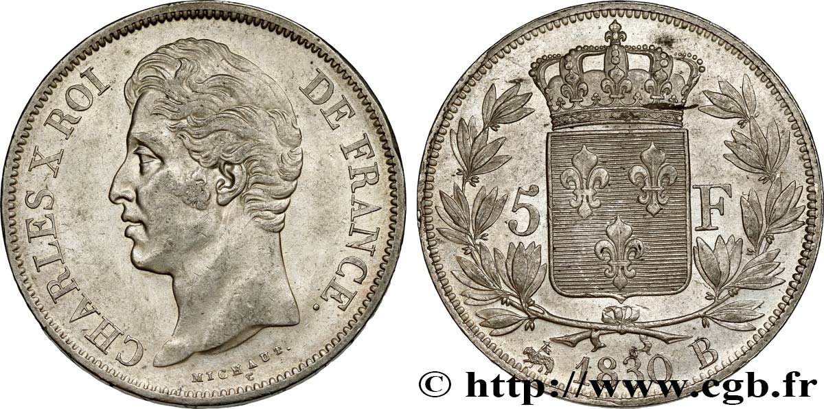 5 francs Charles X, 2e type 1830 Rouen F.311/41 EBC55 
