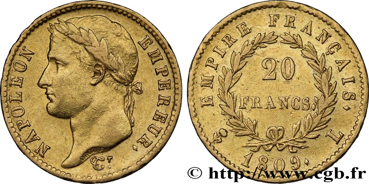 20 francs or Napoléon, tête laurée, Empire français 1809 Bayonne F.516/4 SS48 