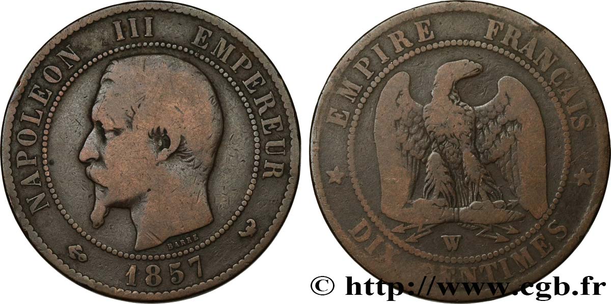 Dix centimes Napoléon III, tête nue 1857 Lille F.133/46 SGE10 