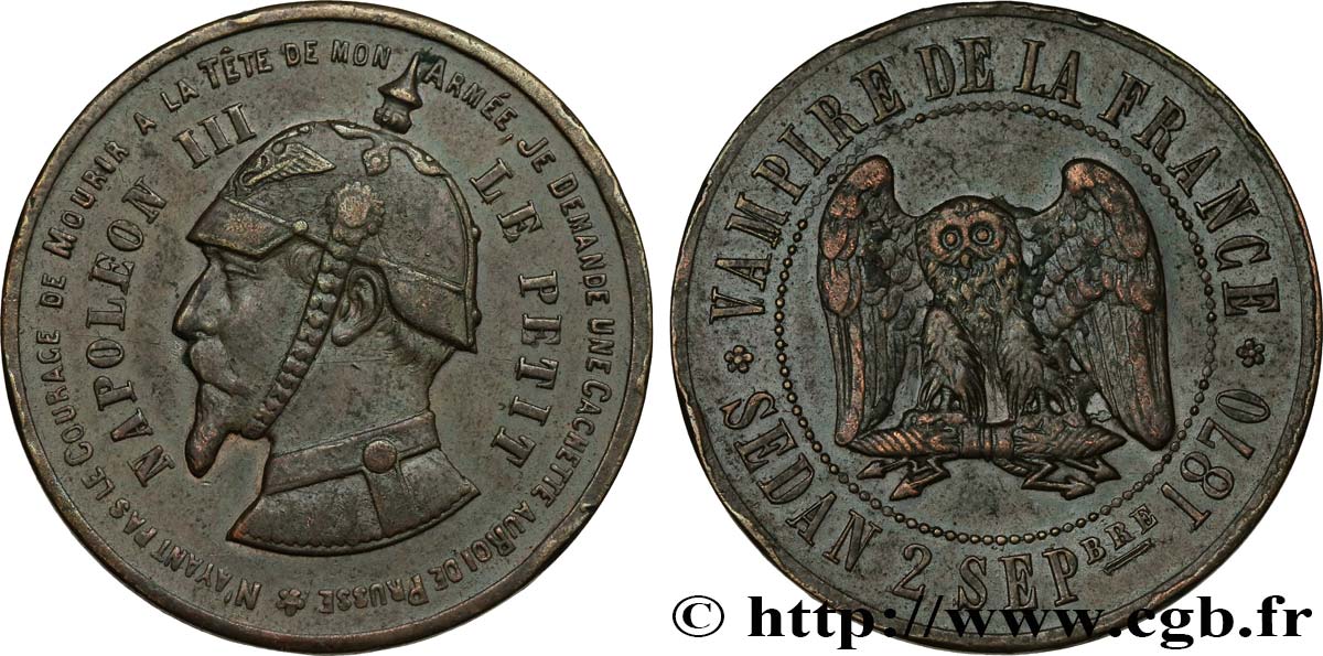 Médaille satirique Cu 32, type C “Chouette monétaire” 1870  Schw.C2a  BB 