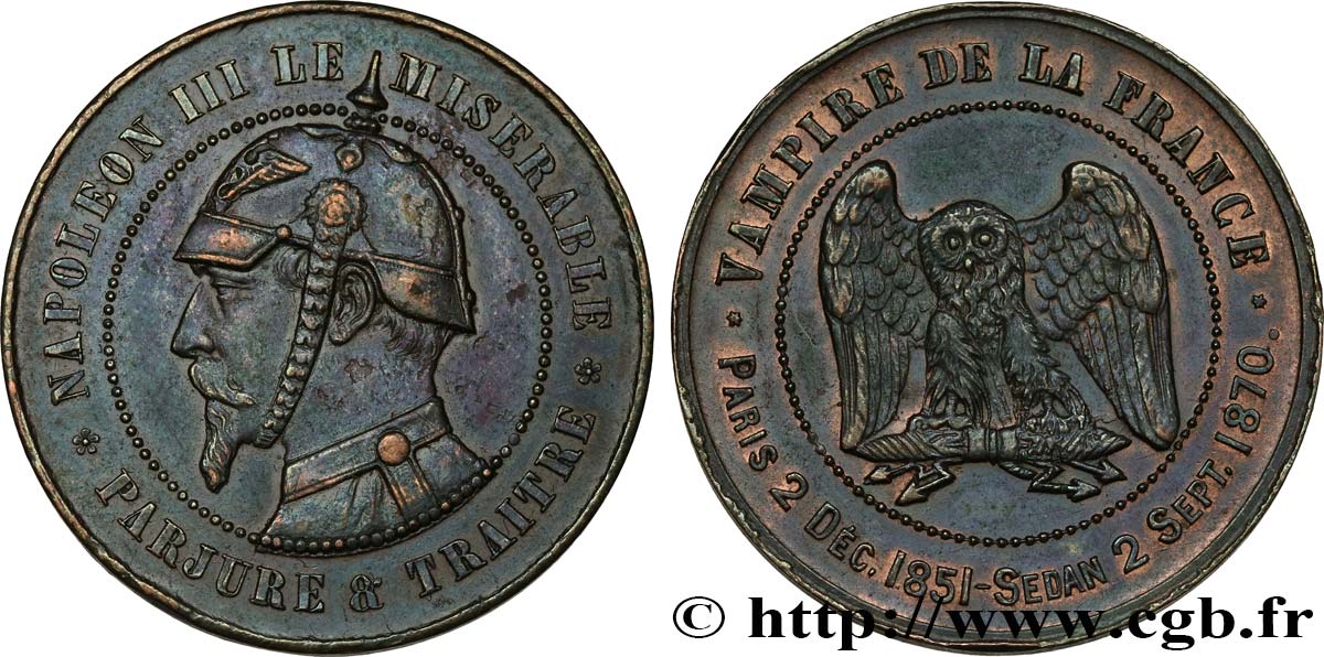 Médaille satirique Cu 32, type C “Chouette monétaire” 1870  Schw.C3b  SUP 