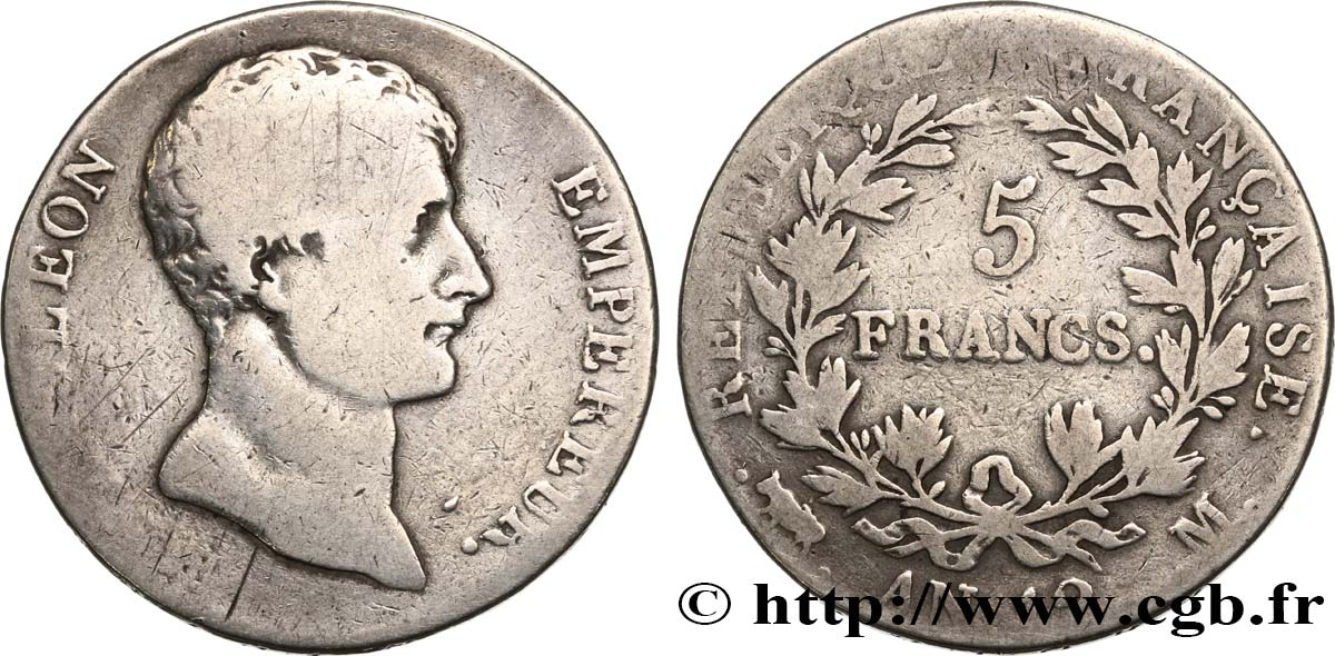 5 francs Napoléon Empereur, type intermédiaire 1804 Toulouse F.302/8 B 