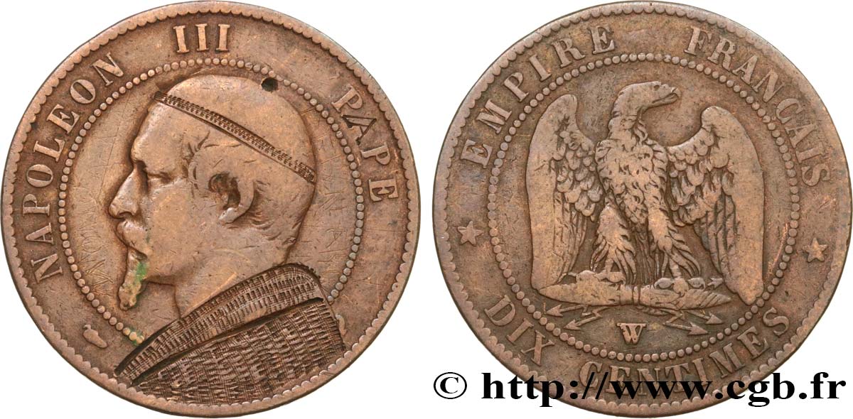 Dix centimes Napoléon III, tête nue, satirique en Religieux n.d. Lille F.133/- MB 