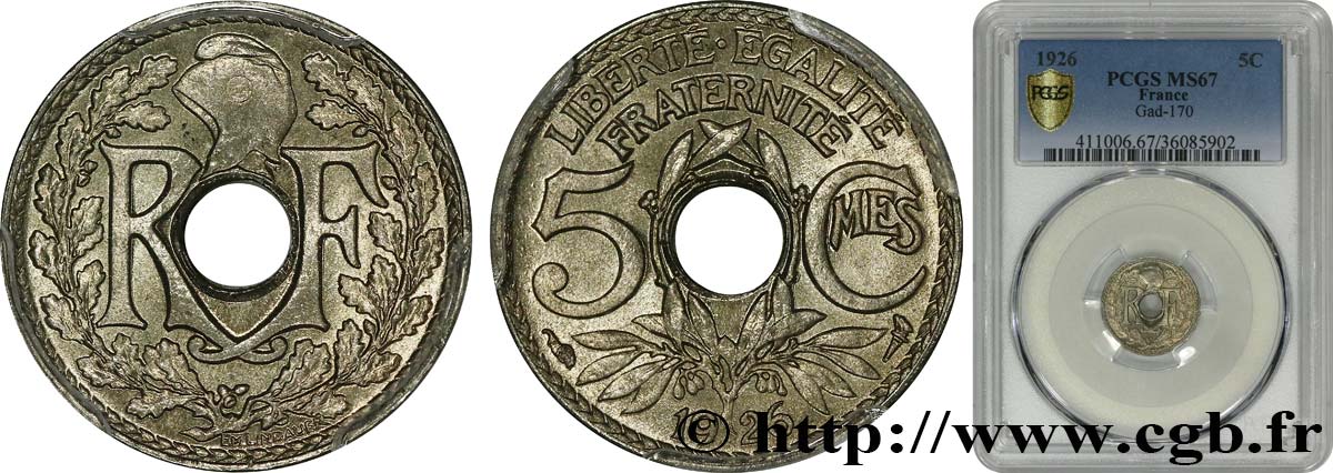5 centimes Lindauer, petit module 1926  F.122/11 MS67 PCGS