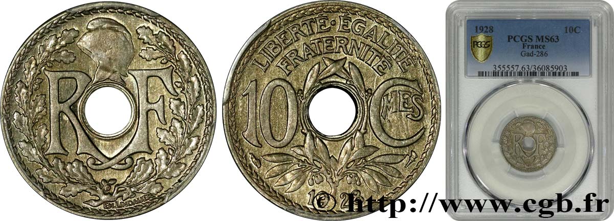 10 centimes Lindauer 1928  F.138/15 fST63 PCGS